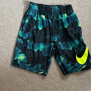 Nike Black and Green Camouflage Shorts
